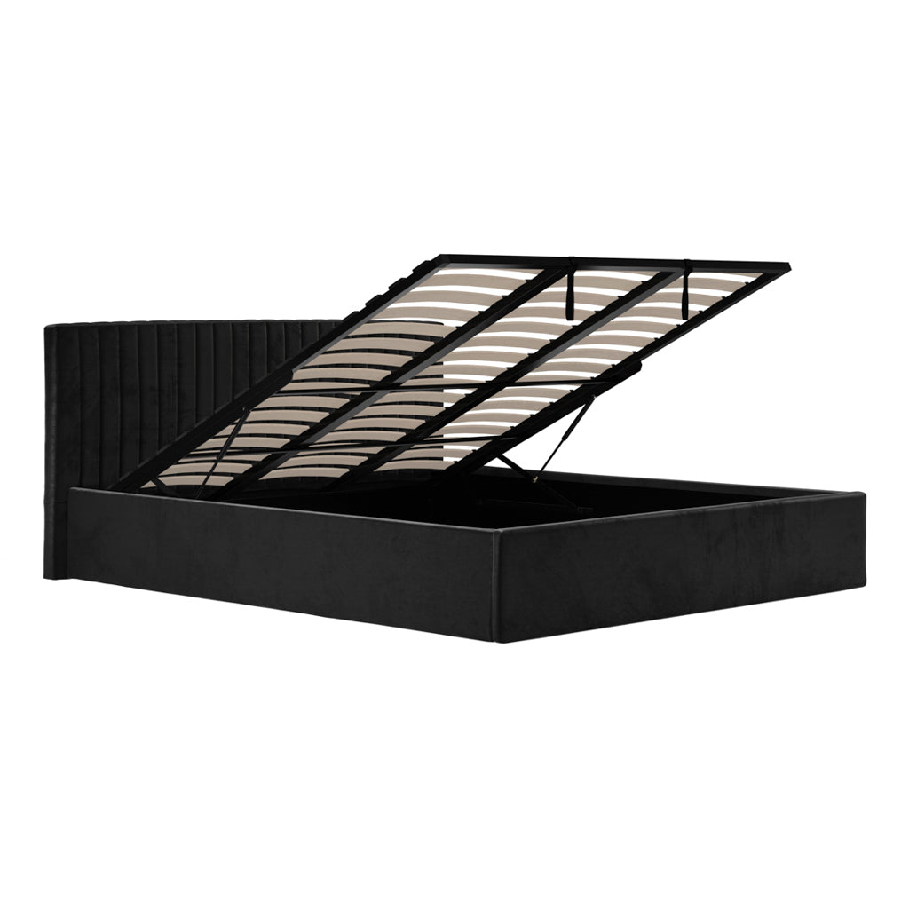 Berlin Black Velvet Ottoman Super King Size Bed